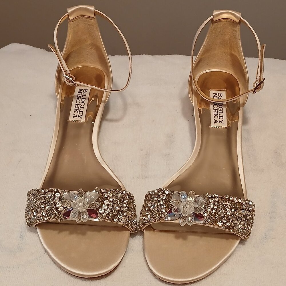 BADGLEY MISCHKA JEWELED FLATS w/STRAP like new, & in box